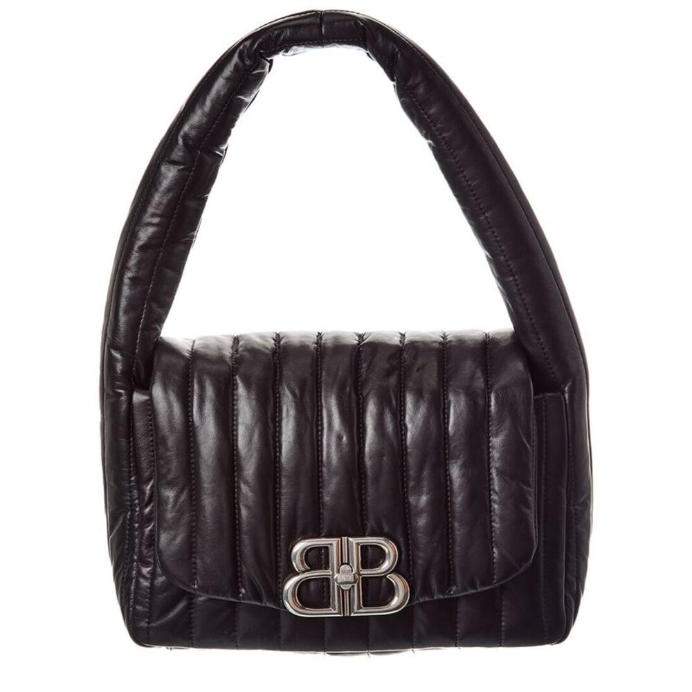 Balenciaga Monaco Padded Quilted Leather Shoulder Bag, Black
